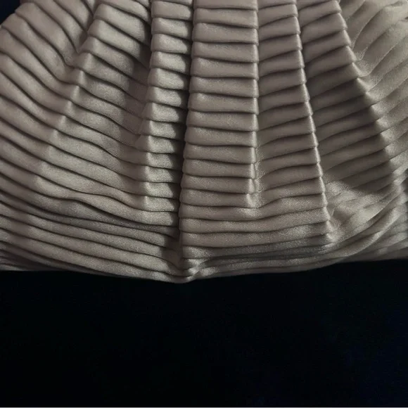 Judith Leiber Silver Satin Pleated Clutch - Picture 7 of 9